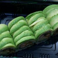 Green Dragon Roll · Inside eel and cucumber. Outside avocado, eel sauce.