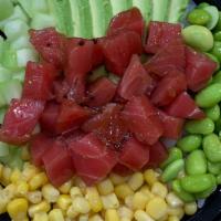 Tuna Bowl · Tuna, seaweed salad, cucumber, avocado, and sweet corn. Served with japanese soy  dressing.