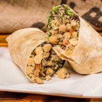 Super Vegan Wrap · Homemade chickpea salad, ancient grains, sunflower seeds, shredded carrots and mixed greens ...