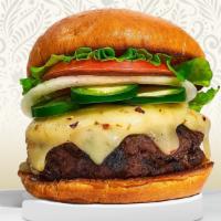 Jalapeño Amigo Burger · American beef patty topped with melted cheese, jalapenos, lettuce, tomato, onion, and pickle...