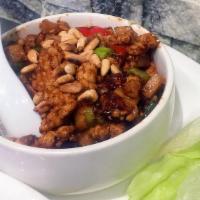 Thai Chicken Lettuce Wraps · Diced chicken, long bean, bell pepper, jicama and spicy Thai hoison sauce. Spicy.