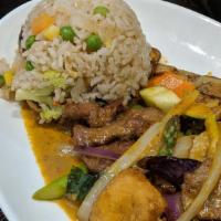 Thai Curry Sauce Entree · Served with choice of protein and rice. Spicy.
