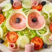 Antipasto Salad · Mixed salad topped with provolone cheese, ham, salami, and capicola.