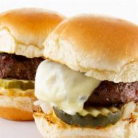 Sliders · (2) Mini versions of our signature burger with American cheese, chopped onions, pickles and ...