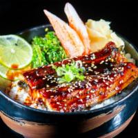 Unagi Don · Toasted eel over rice with seaweed salad