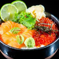 Salmon & Ikura Don · Salmon trout & salmon roe. These items are served raw/undercooked or contain raw/undercooked...