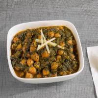 Channa Saag · Chickpeas and spinach spiced with garam masala.