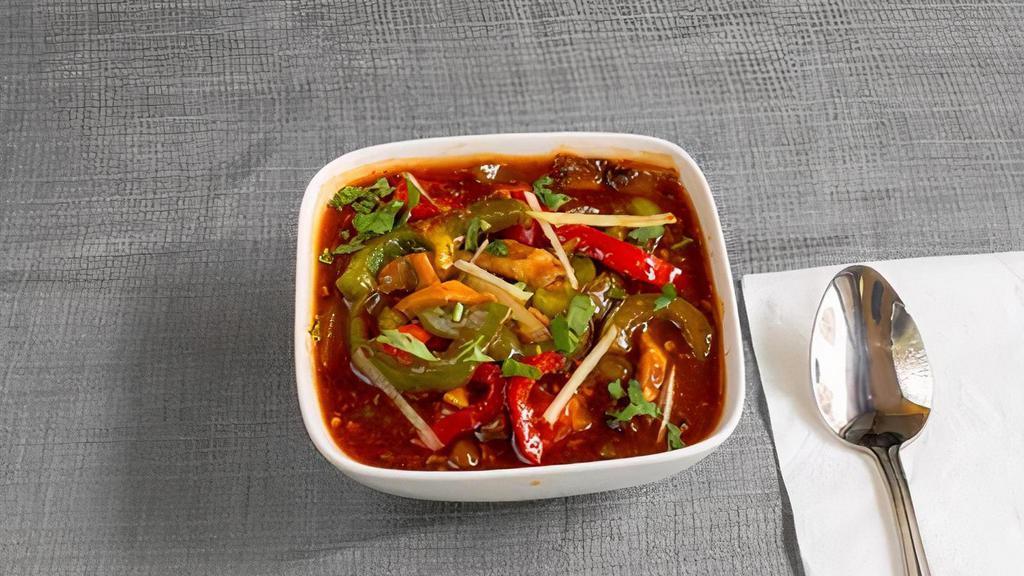 Spicy Chili Mushroom  · Mushroom, broccoli, cooked with onions, red and green pepper and chili sauce.