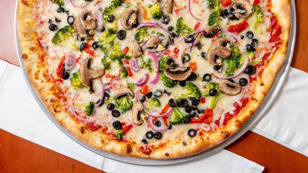 Veggie Lover Pizza (Medium) · Onion, Peppers, Mushrooms, Olives, Broccoli, Extra Mozzarella.