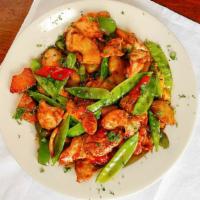 Chicken Teriyaki · New. Tender chicken stir-fried with snow peas, pineapple and bell peppers in a teriyaki sauc...
