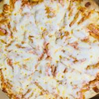 Baked Ziti Pizza · Ziti tossed with sauce and ricotta cheese topped with mozzarella cheese.