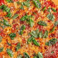 Margherita Pie · Olive oil, plum tomato sauce, fresh basil and a blend of Italian cheeses.