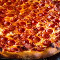Pepperoni Pie · Olive oil, plum tomato sauce, pepperoni and a blend of cheeses.