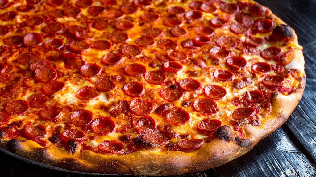 Pepperoni Pie · Olive oil, plum tomato sauce, pepperoni and a blend of cheeses.