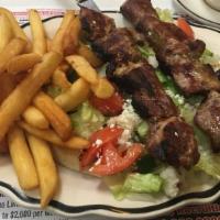 Chicken Souvlaki Platter · Greek Salad, Pita with Tzatziki Sauce
Served with French Fries