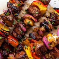 Beef Kebab · Marinated fillet mignon, threaded onto skews and grilled.