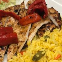 Arroz Con Pollo · Traditional dish of chicken, Mexican chorizo and vegetable rice choice of grilled or shredde...