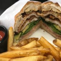 Torta (Mexican Sandwich) · Served with French fries or sweet potato fries, fresh lettuce, tomato, onion, cheese, chipot...