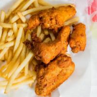 4 Pcs. Chicken Wings · With French fries and can of soda.