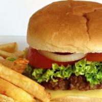 Old Fashioned Cheeseburger · 8oz. Beef Burger, Lettuce, Tomato, Onion, American Cheese, Pickles, Brioche Bun. Served with...