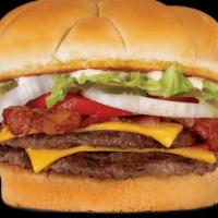 Buffalo Shrimp Burger · 8oz Ground Beef Burger Topped with Blue Cheese, Buffalo Shrimp, Brioche Bun, lettuce, Tomato...