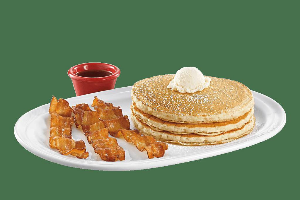 Buttermilk Pancakes · 3 fluffy buttermilk pancakes. Add applewood-smoked bacon, sausage or turkey bacon for an additional charge.