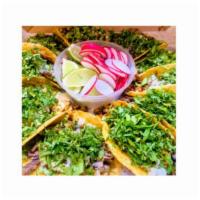 Taco Pizza (10 Meat Tacos) · 10 mix meat tacos served with cilantro and onions: 2 al pastor, 2 chorizo, 2 chicken, 2 beef...