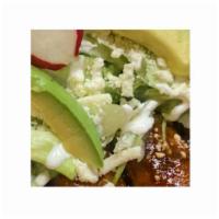 Enchiladas (Green Or Mole Sauce) · 3 enchiladas fulfilled with chicken or beef, in green or mole sauce.
Topped with lettuce, so...
