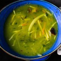 Spicy Lemon Coriander Soup · (Vegetable or Chicken) Malaysian style, mushroom, coriander leaves, lemon-flavored