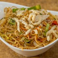 Hakka Noodles · Hakka fried noodles, your choice of vegetable, chicken, or shrimp