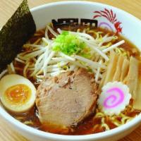 Naruto Ramen & Small Appetizer · Soy sauce based noodle soup with bean sprouts, fishcake, bamboo shoots, soft boiled marinate...