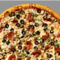 Supreme Pizza · Fresh onions, roasted peppers, mushrooms, broccoli, olives, pepperoni, and sausage.