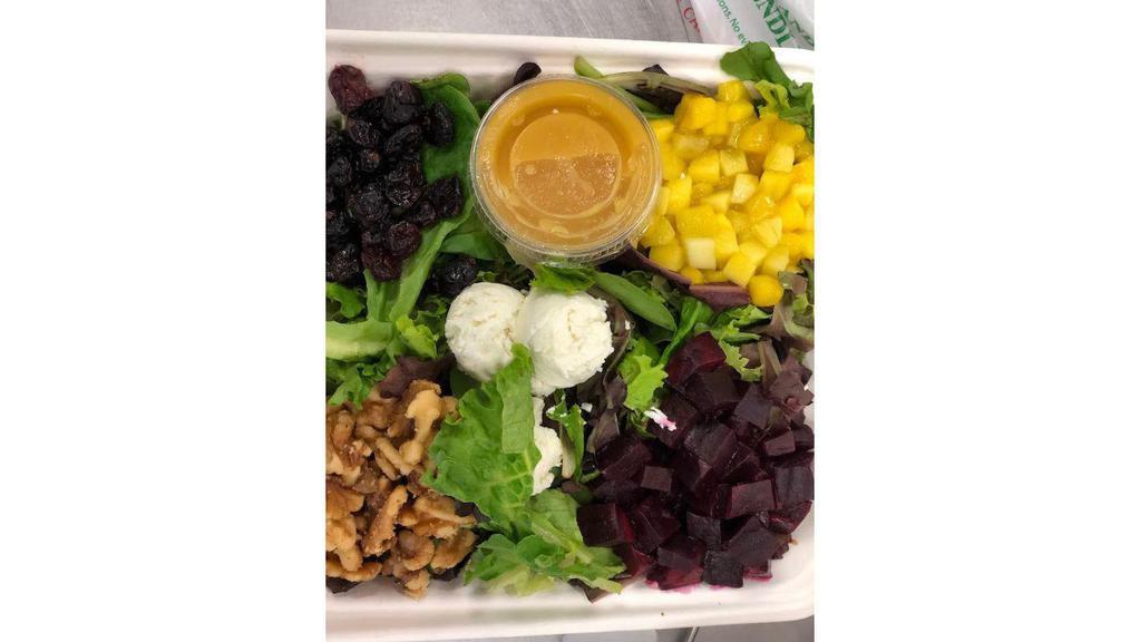 Big Island Beet · Roasted beets mangoes cranberries candied walnuts goat cheese mixed field greens balsamic glaze and passion-orange vinaigrette
