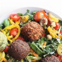 Veggie Addict · spinach, kale, falafel, veggie kefta, lebanese tabbouleh, cilantro hummus, roasted vegetable...