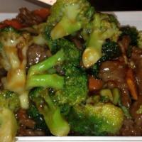 Beef W. Broccoli · Served with rice.