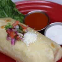 Mexican Burrito · Rice and beans, cheese, lettuce, pico de gallo, salsa roja, guacamole, sour cream and grille...