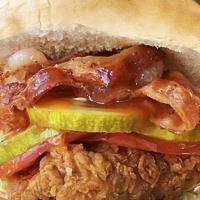 Honey Bbq-Bacon Chicken Sandwich · Your favorite style of chicken with bacon, pickles, tomatoes, fresh lettuce, and homemade ho...