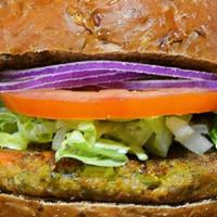 Veggie Burger · Veggie patty, Lettuce, tomatoes, and onions on a multigrain roll bun.