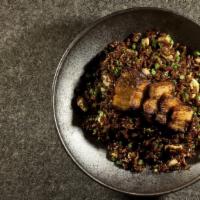 Triple Pork Fried Rice · with Pork Belly, BBQ Roast Pork and Chinese Sausage.