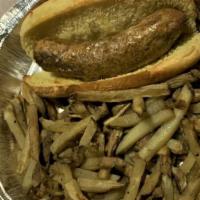 Original Vegan Sausage Monsta Dog Combo · Comes with fries and a Zevia Ginger Ale 12 FL OZ Soda Can