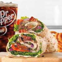 Jalapeno Bacon Ranch Wrap · Slow roasted chicken breast with pepper bacon, cheddar cheese, fire-roasted jalapenos, parme...