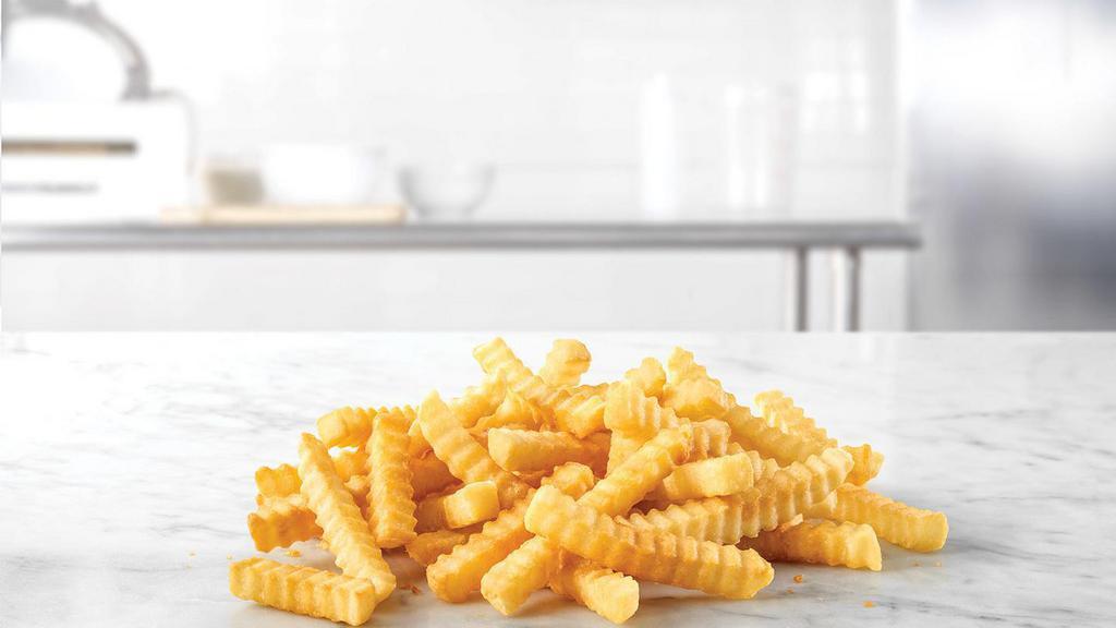 Crinkle Fries (Medium) · Crinkle fries with accordion-style grooves for maximum crispiness, lightly seasoned with fine kosher salt.