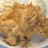 Crispy Fried Chicken Plate Lunch · Homemade freshly battered from Pirate grandma herself .