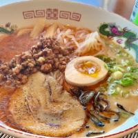 Spicy Miso Ramen (Spicy Miso Base) · Spicy. Tonkotsu (pork) broth noodles with spicy miso dashi, topped with pork belly chashu, k...