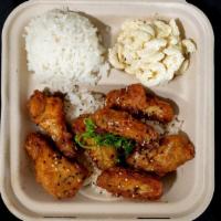 Korean Style Chicken · Plate comes with 1 scoop rice , 1 scoop Mac salad 6 pieces of chicken dipped in our homemade...