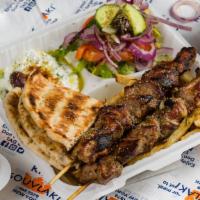 Pork Souvlaki Platter · Two sticks of our hand skewered pork souvlaki over our Hand Cut fries or yellow rice.
comes ...