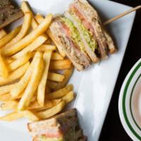 Floridita Club Sandwich · White, whole wheat or whole grain bread. Chicken, turkey ham, Swiss cheese, mayonnaise, lett...