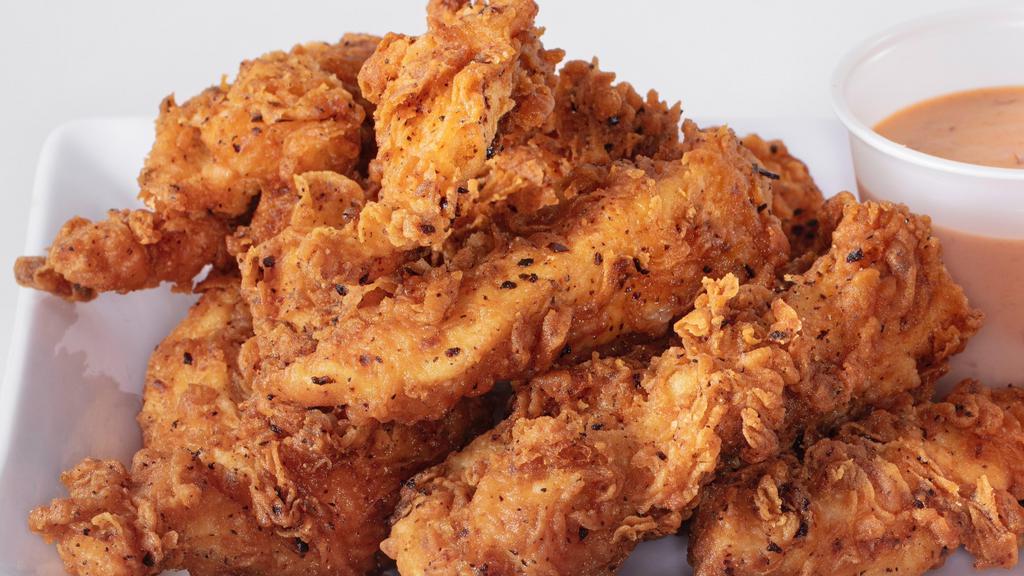 Riverboat Fried Chicken Strips Combo · One pound of our tender, juicy Riverboat Fried Chicken strips with your choice of dipping sauce and two sides.