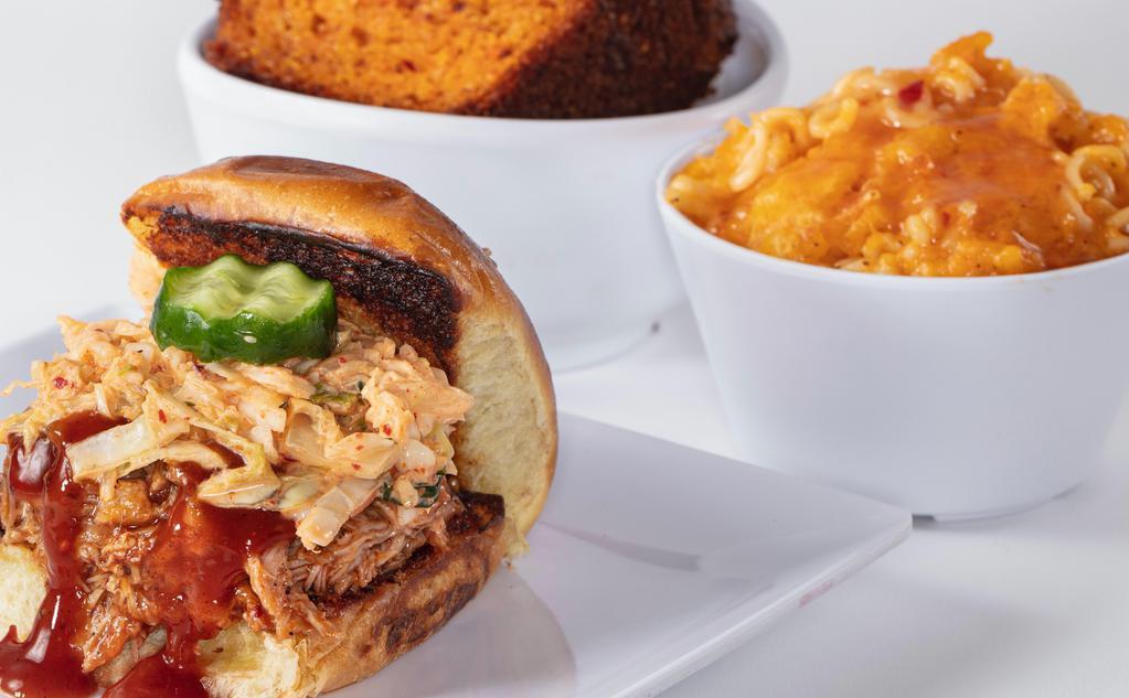 Pulled Pork Slider Combo · Pulled-pork slider with your choice of two sides.