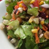 Chopped Salad · Romaine, tomatoes, corn, chickpeas, cucumbers, red onions, beets, carrots, avocado, pumpkin ...